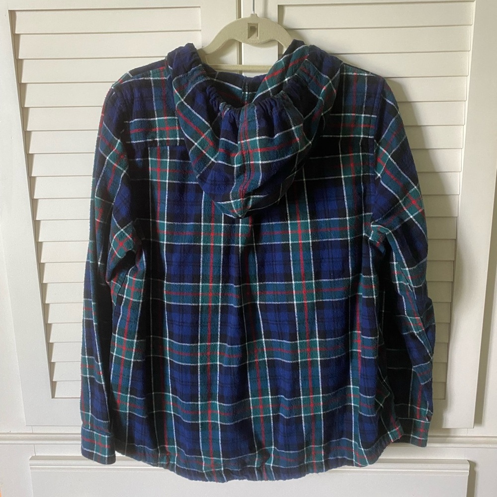 L.L. Bean Blue Green Plaid Women’s Hooded Shirt/Jacket - Picture 2 of 10
